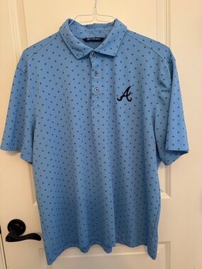 Cutter & Buck Sky Blue Polo with Navy Atlanta Braves logo embroidered